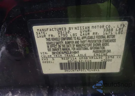 2012 Nissan Versa 1.6 S z USA, uszkodzony, nr VIN 3N1CN7AP5CL914841